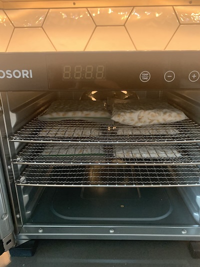 Tempeh on shelves in the dehydrator