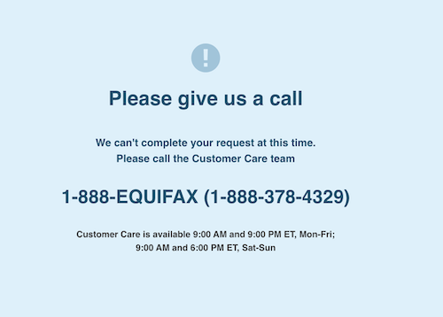 Equifax saying I need to call them.